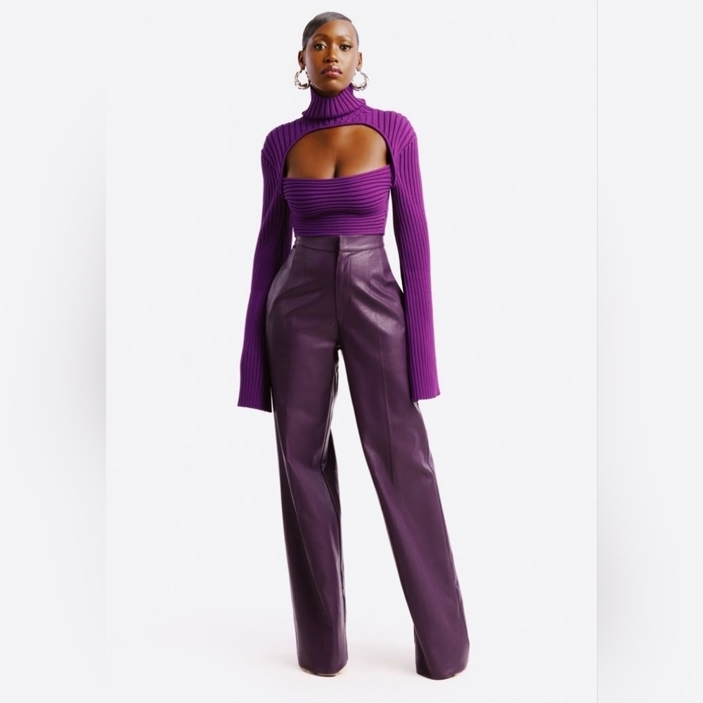 Hanifa Purple Jace Faux Leather Wide Leg Pants